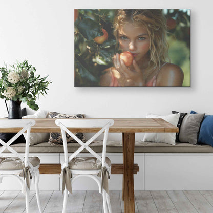Eve's Temptation Enchanting Beauty in the Orchard   Captivating Canvas Wall Art Decor