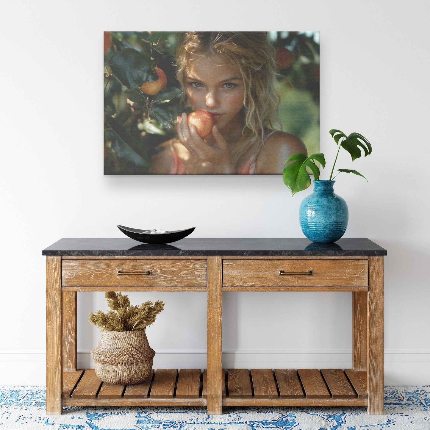 Eve's Temptation Enchanting Beauty in the Orchard   Captivating Canvas Wall Art Decor