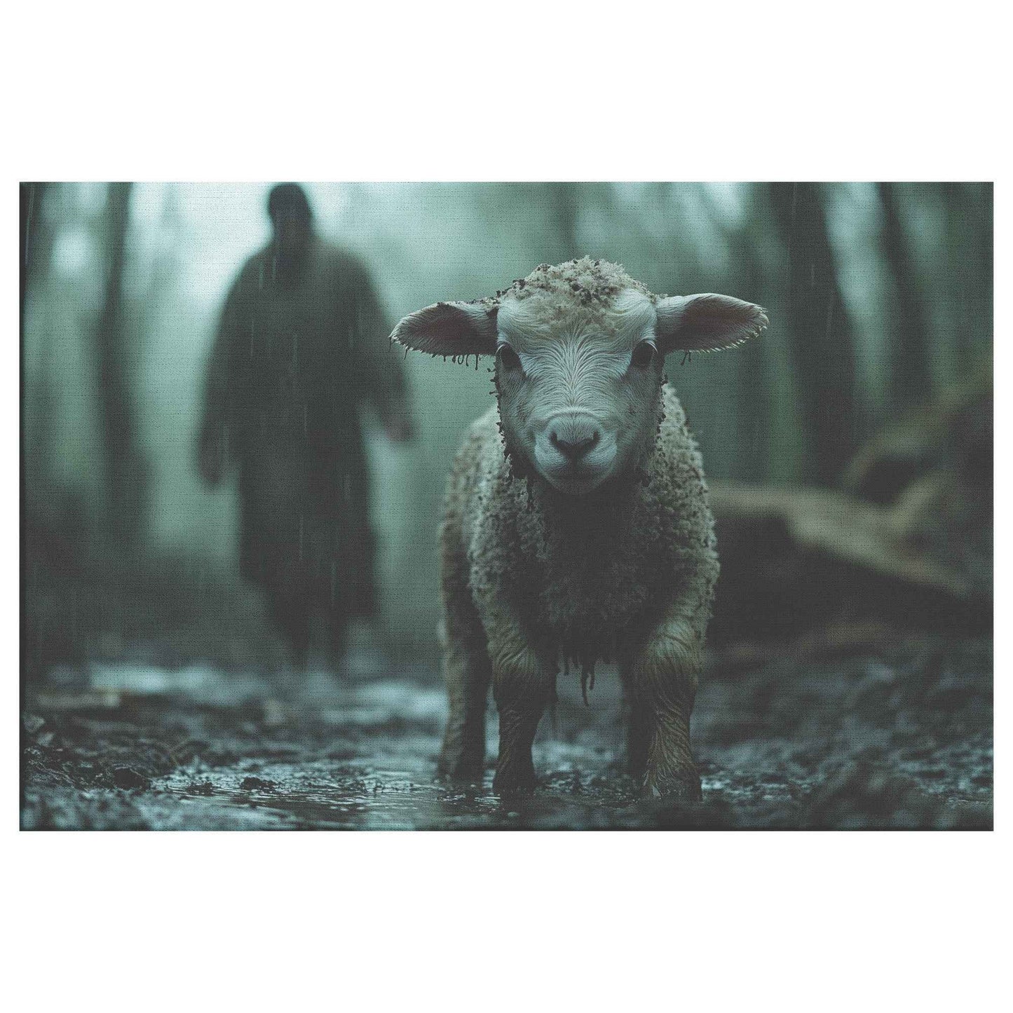 Faith in the Rain A Lamb's Plea for Comfort   Christian Canvas Wall Art Decor