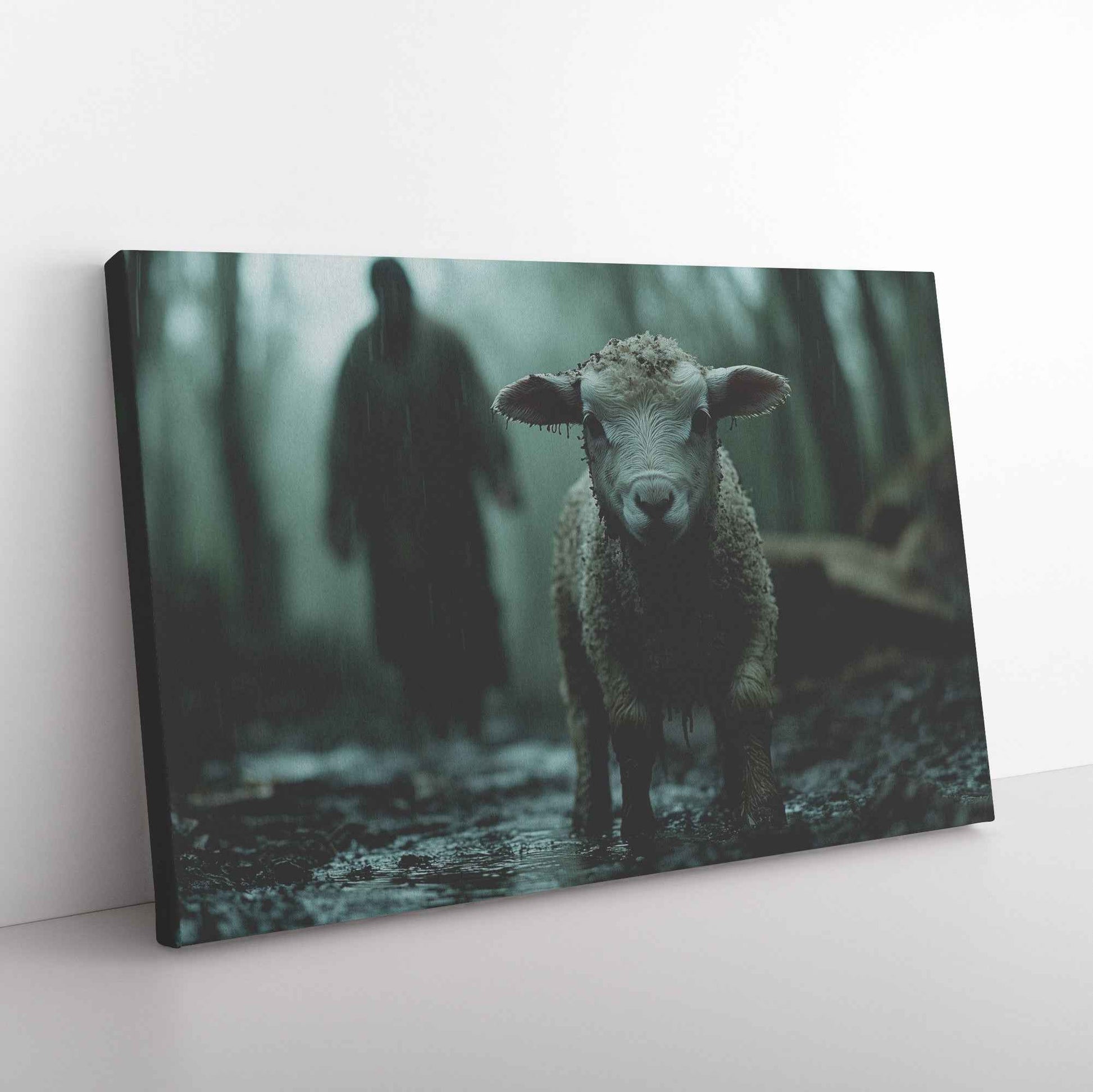 Faith in the Rain A Lamb's Plea for Comfort   Christian Canvas Wall Art Decor