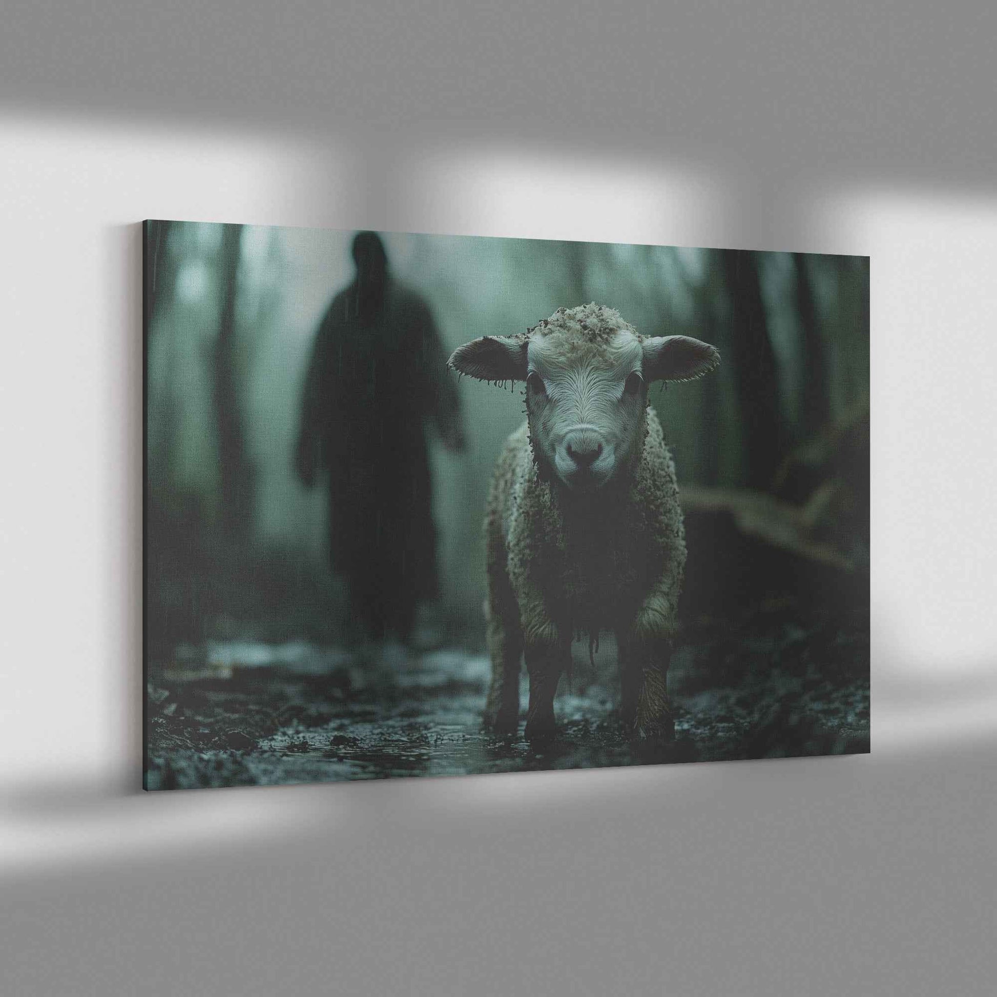 Faith in the Rain A Lamb's Plea for Comfort   Christian Canvas Wall Art Decor