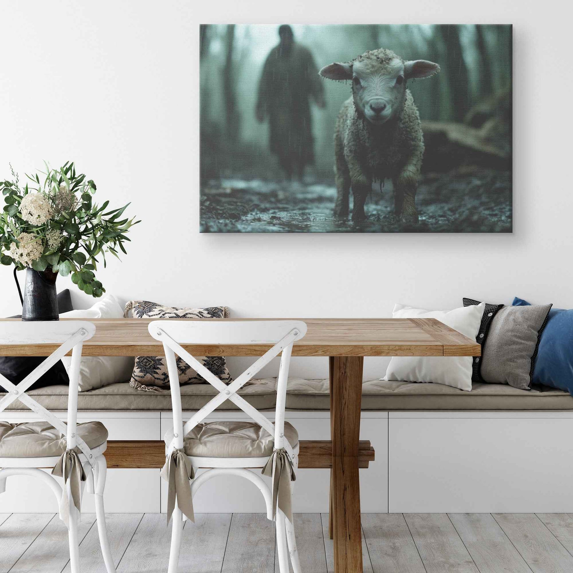 Faith in the Rain A Lamb's Plea for Comfort   Christian Canvas Wall Art Decor