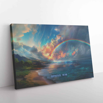 Genesis 916 God's Rainbow over Ocean Canvas Art