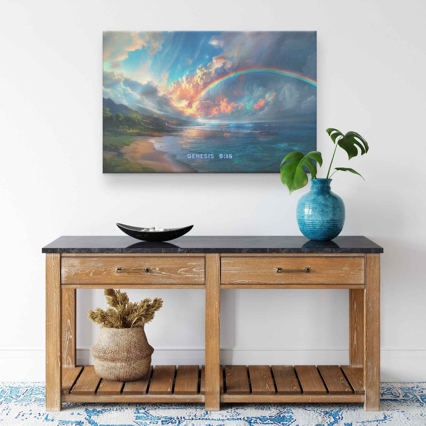 Genesis 916 God's Rainbow over Ocean Canvas Art