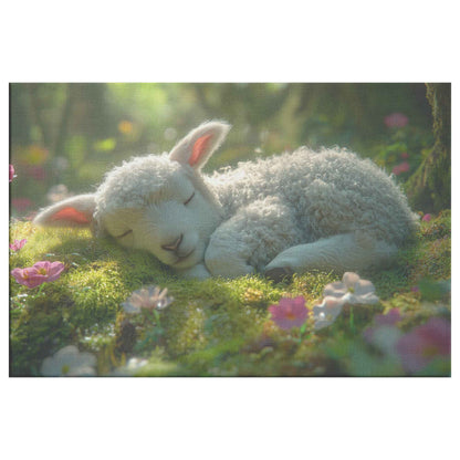 Gentle Slumber of a Lamb Peaceful Forest Tranquility   Christian Canvas Wall Art Decor