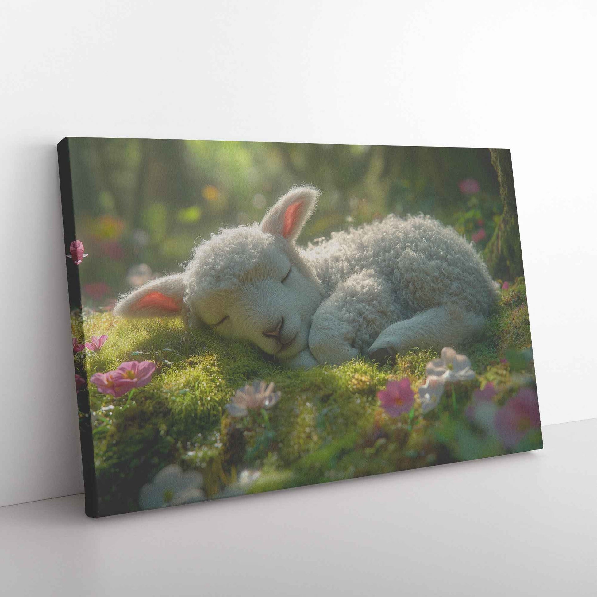 Gentle Slumber of a Lamb Peaceful Forest Tranquility   Christian Canvas Wall Art Decor