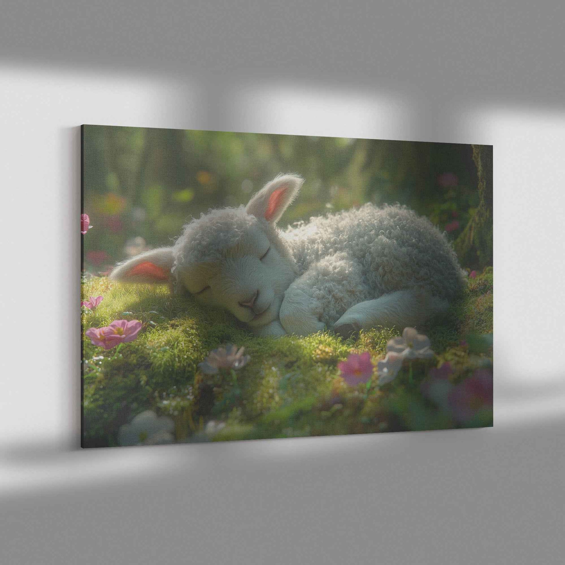 Gentle Slumber of a Lamb Peaceful Forest Tranquility   Christian Canvas Wall Art Decor
