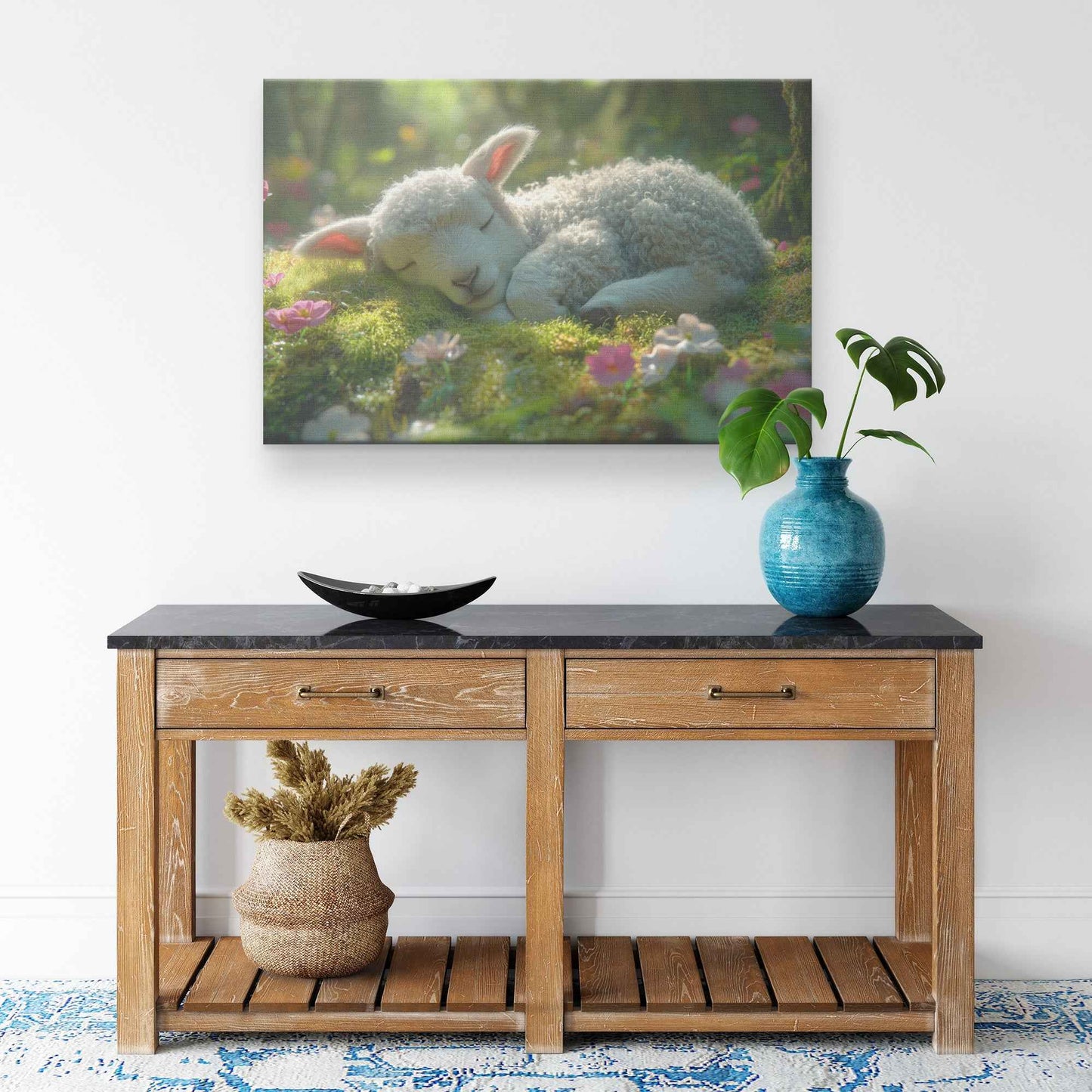 Gentle Slumber of a Lamb Peaceful Forest Tranquility   Christian Canvas Wall Art Decor