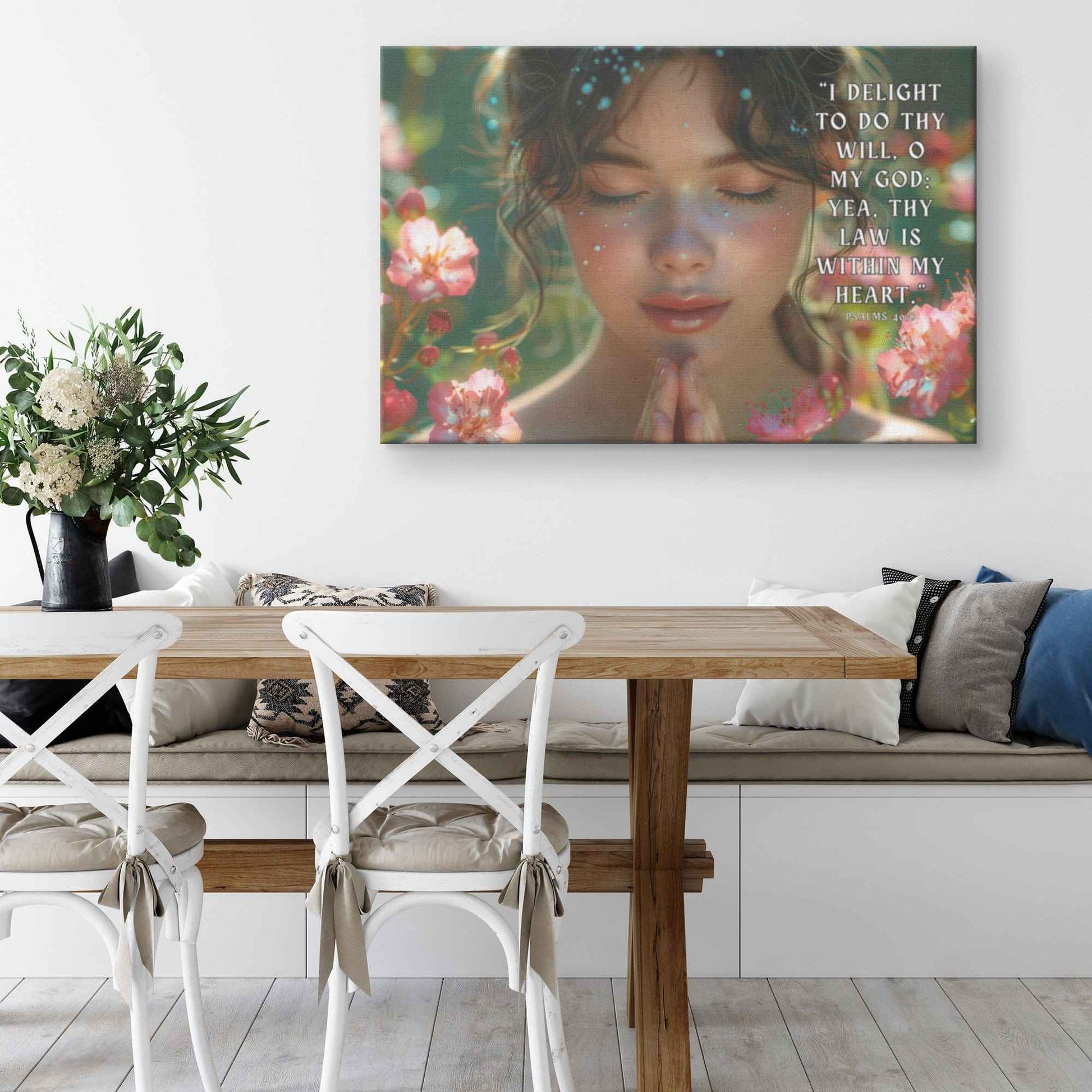 Girl Praying Psalms 4 08 I delight to do thy will O my God yea thy law is within my heart Christian Canvas Wall Art