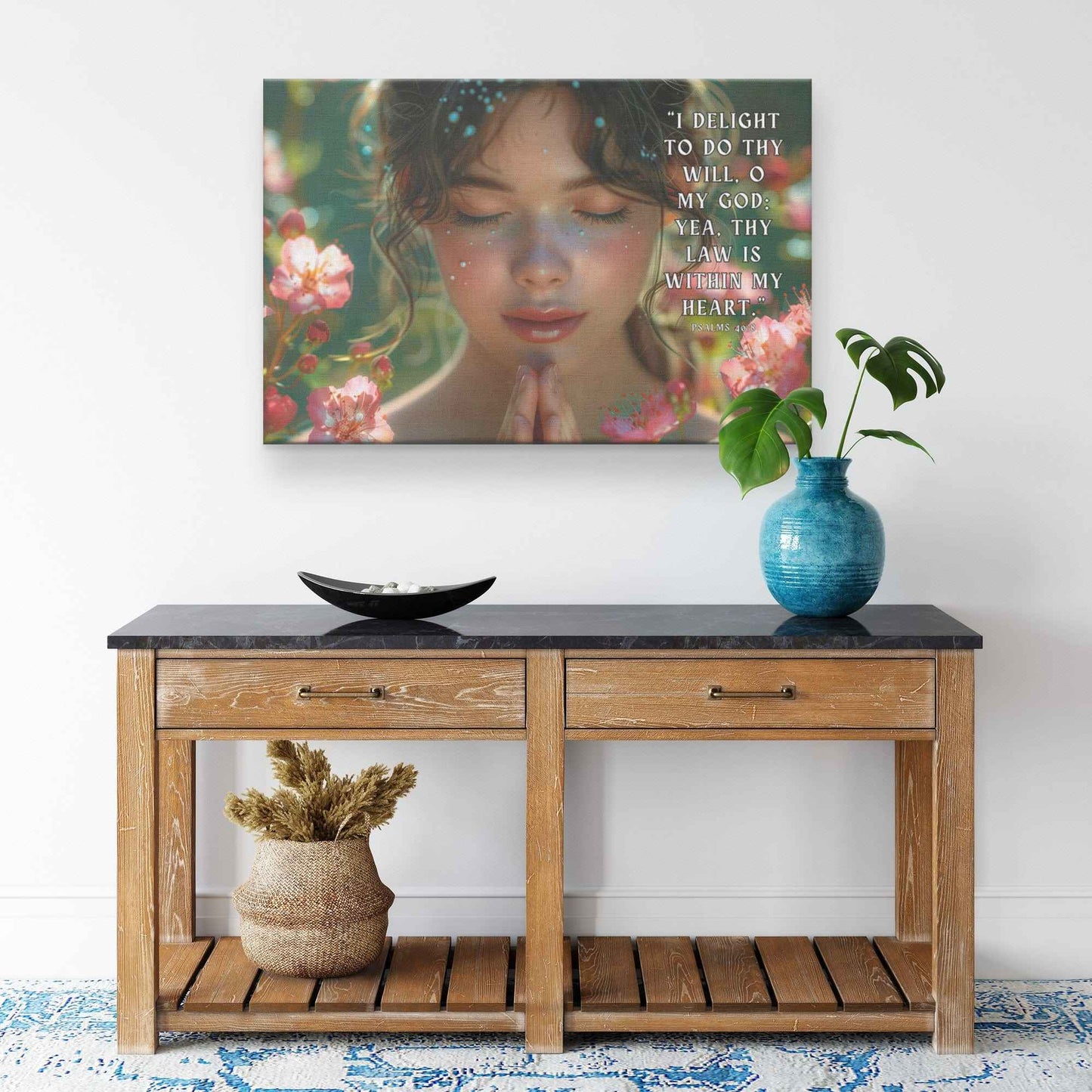 Girl Praying Psalms 4 08 I delight to do thy will O my God yea thy law is within my heart Christian Canvas Wall Art
