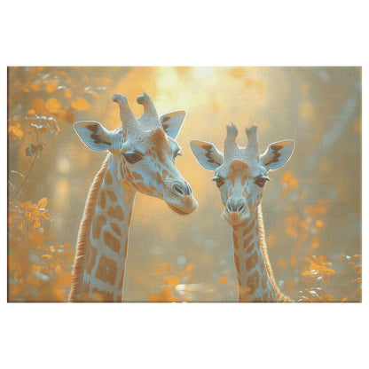 Golden Embrace of Gentle Giraffes in the Savanna   Christian Canvas Wall Art Decor