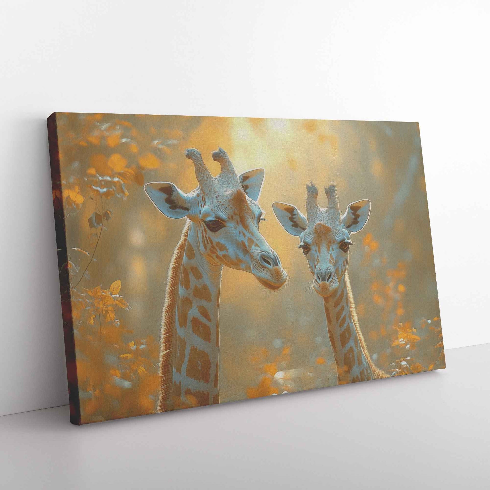 Golden Embrace of Gentle Giraffes in the Savanna   Christian Canvas Wall Art Decor