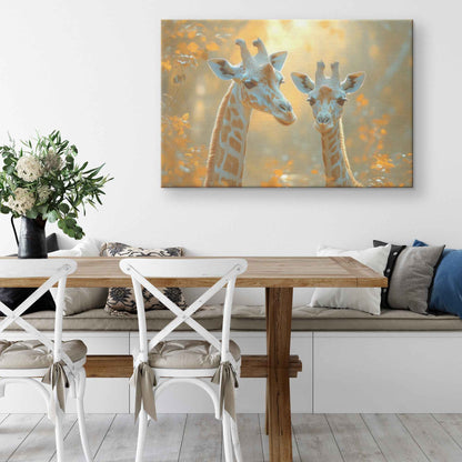 Golden Embrace of Gentle Giraffes in the Savanna   Christian Canvas Wall Art Decor