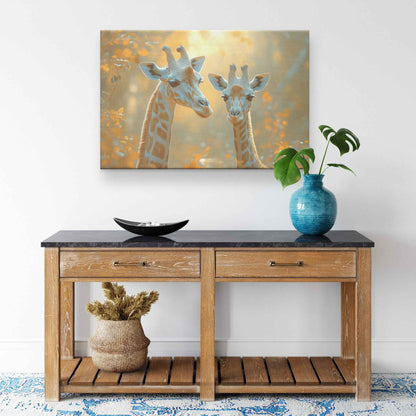 Golden Embrace of Gentle Giraffes in the Savanna   Christian Canvas Wall Art Decor