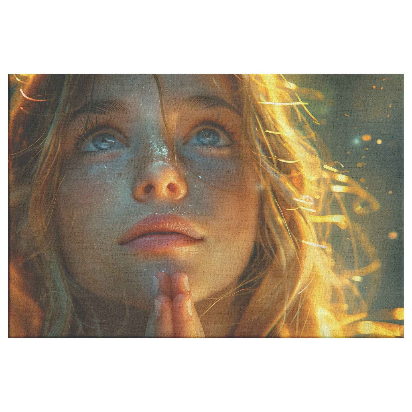 Golden Hope Girl Praying with Glittering Faith   Inspiring Christian Canvas Wall Art Decor