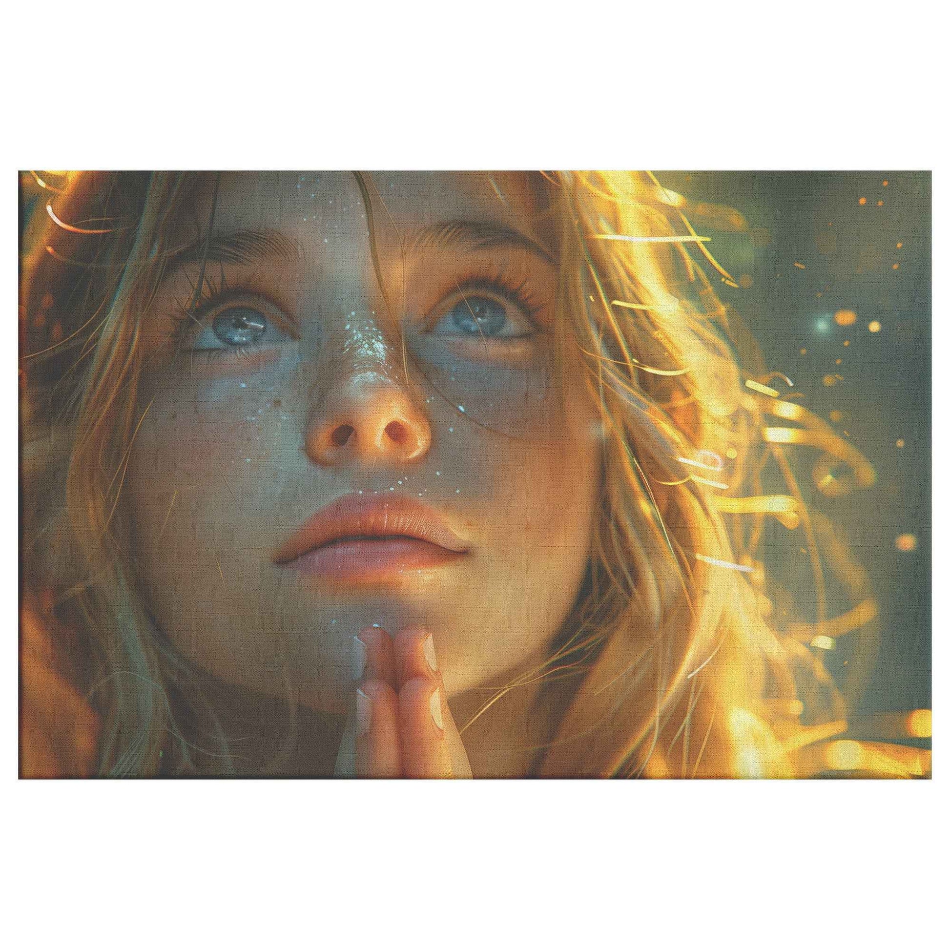Golden Hope Girl Praying with Glittering Faith   Inspiring Christian Canvas Wall Art Decor