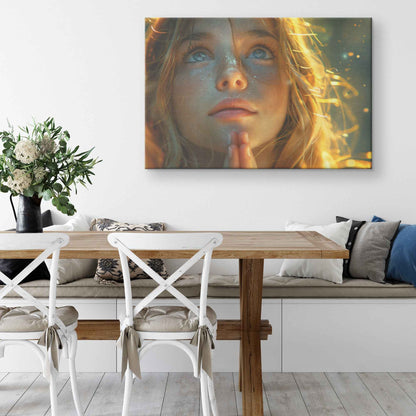 Golden Hope Girl Praying with Glittering Faith   Inspiring Christian Canvas Wall Art Decor