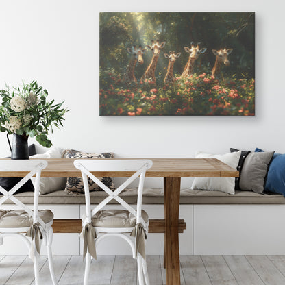 Graceful Giraffes in Sunlit Forest   Christian Canvas Wall Art Deco - Awakening Righteousness