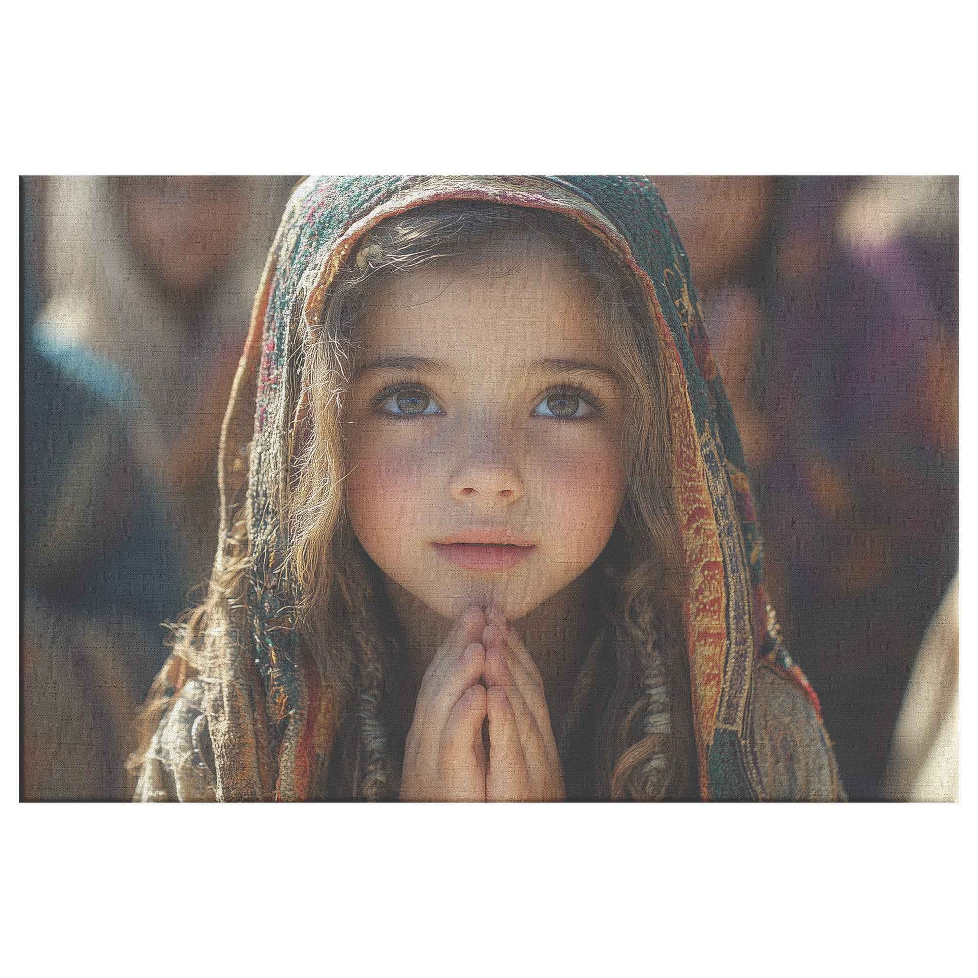 Graceful Prayer Young Girl in Traditional Attire Deep in Reflection   Inspiring Christian Canvas Wall Art Decor
