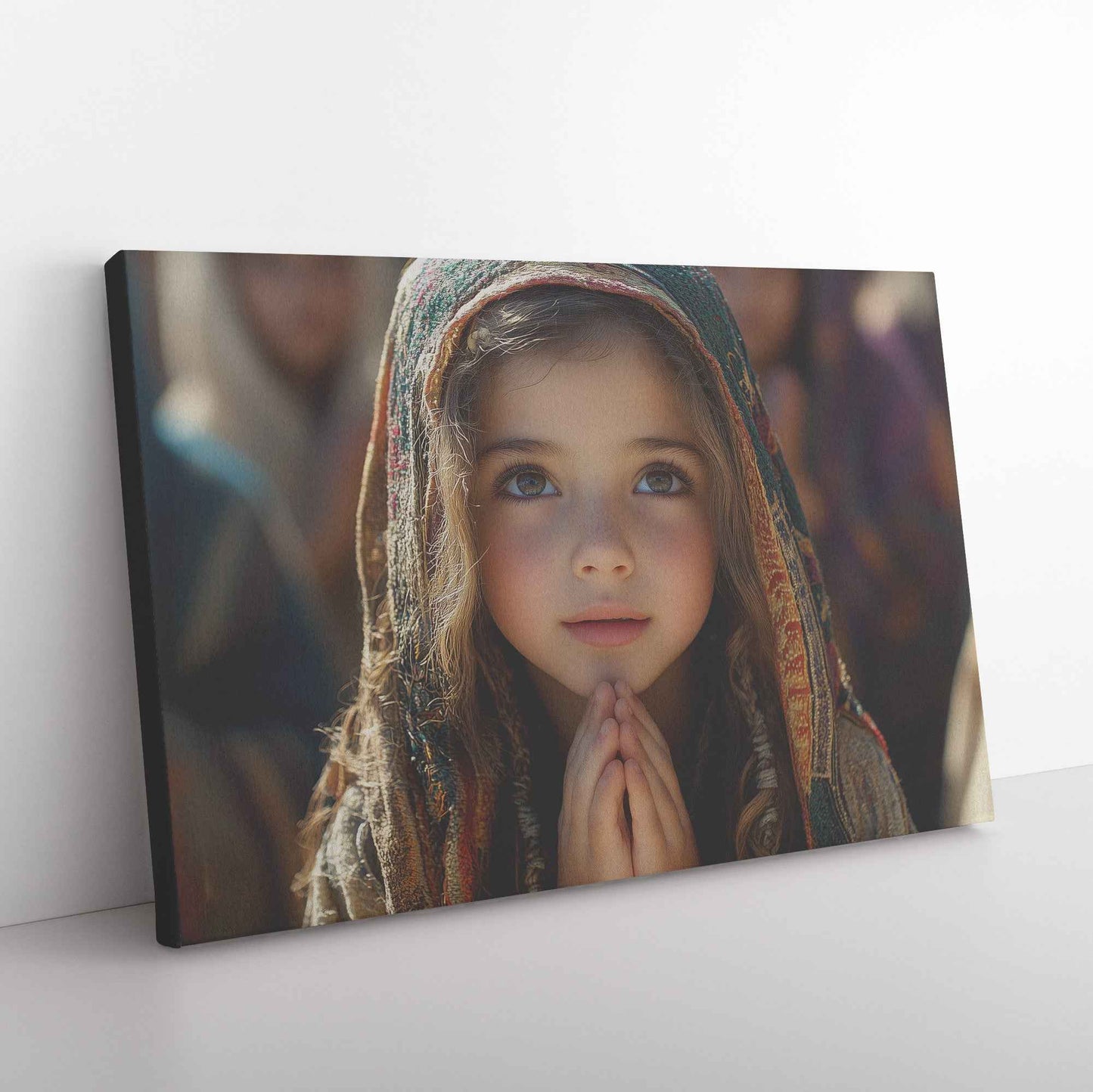 Graceful Prayer Young Girl in Traditional Attire Deep in Reflection   Inspiring Christian Canvas Wall Art Decor