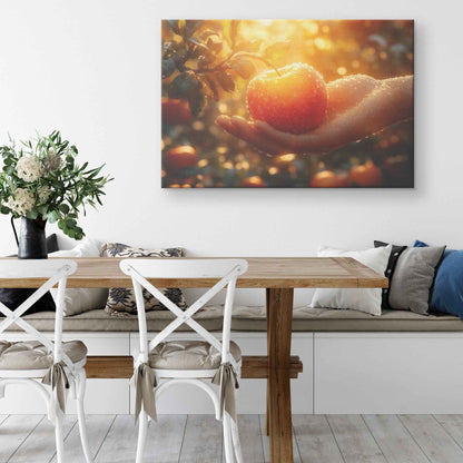 Hand of Temptation A Glorious Apple in the Orchard's Embrace   Christian Canvas Wall Art Decor