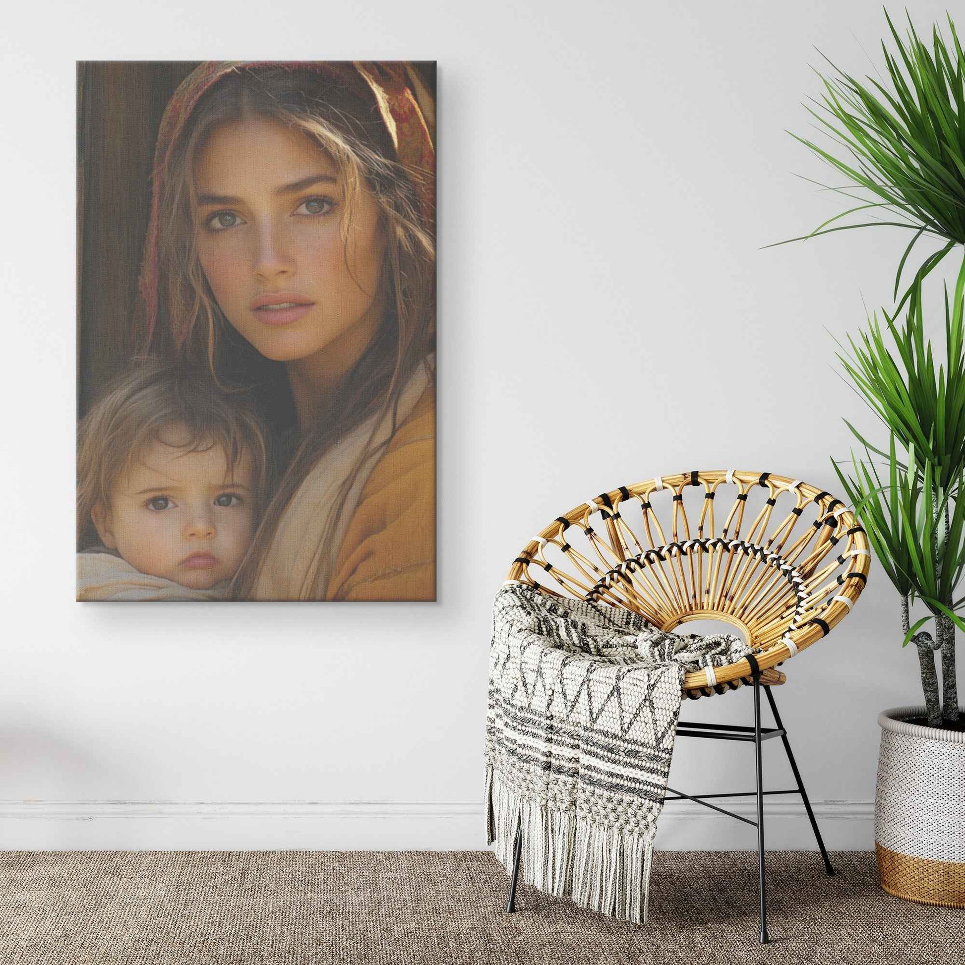 Heartfelt Embrace A Mothers Love Illuminated in Warm Tones Christian Canvas Wall Art Decor
