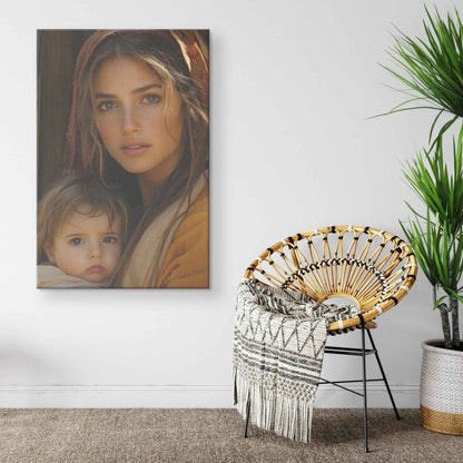 Heartfelt Embrace A Mothers Love Illuminated in Warm Tones Christian Canvas Wall Art Decor
