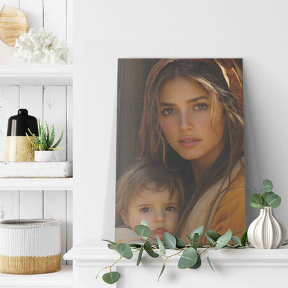 Heartfelt Embrace A Mothers Love Illuminated in Warm Tones Christian Canvas Wall Art Decor