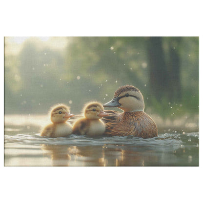 Heartwarming Ducklings Swimming with Their Mother   Christian Canvas Wall Art Decor
