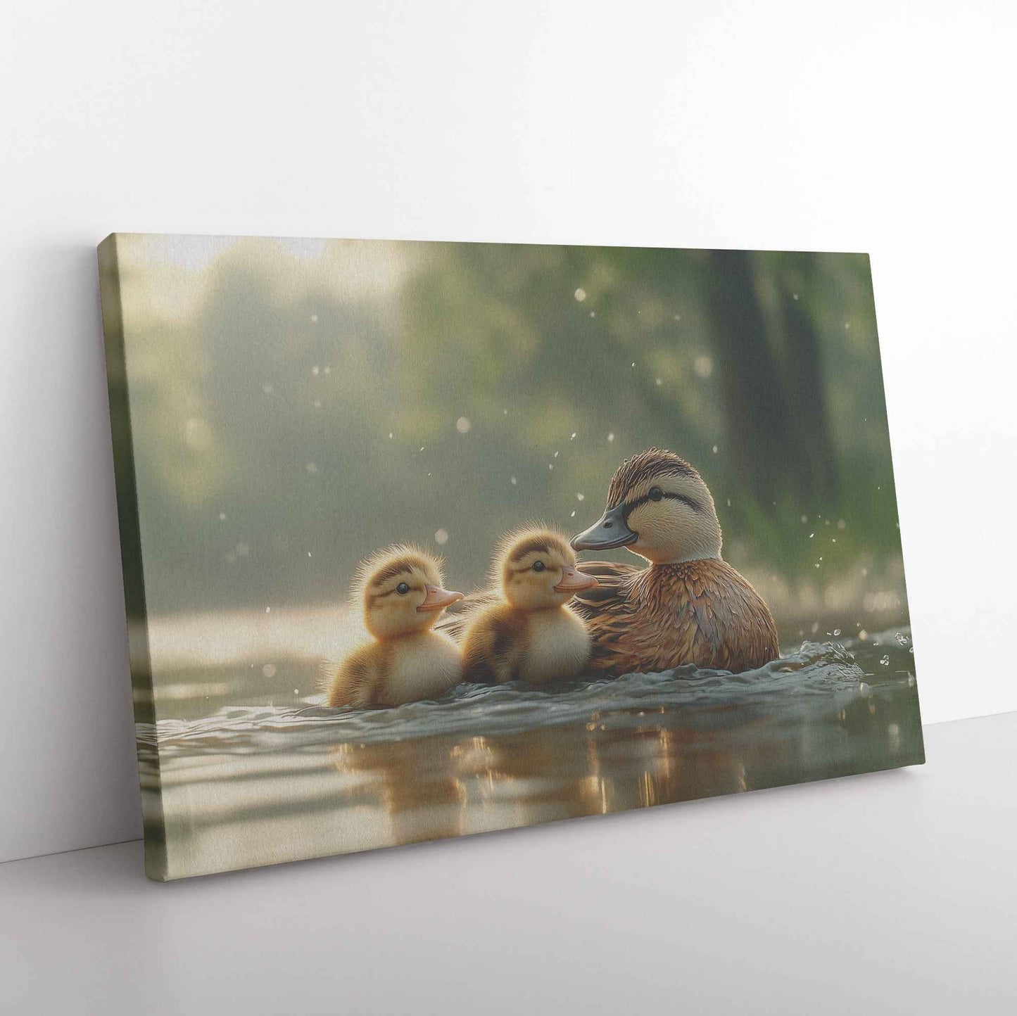 Heartwarming Ducklings Swimming with Their Mother   Christian Canvas Wall Art Decor