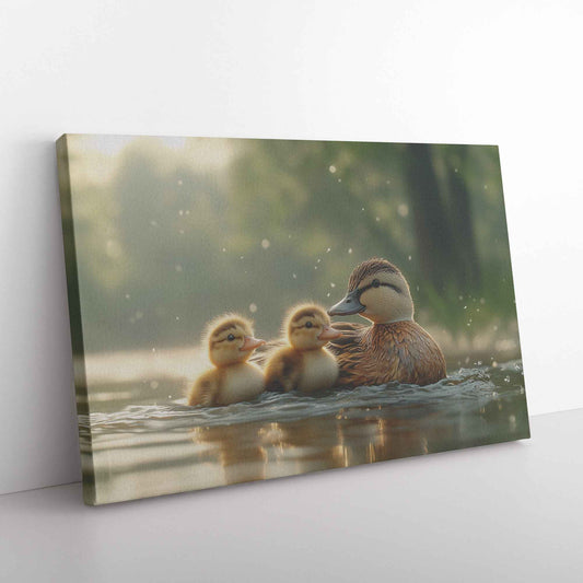Heartwarming Ducklings Swimming with Their Mother   Christian Canvas Wall Art Decor