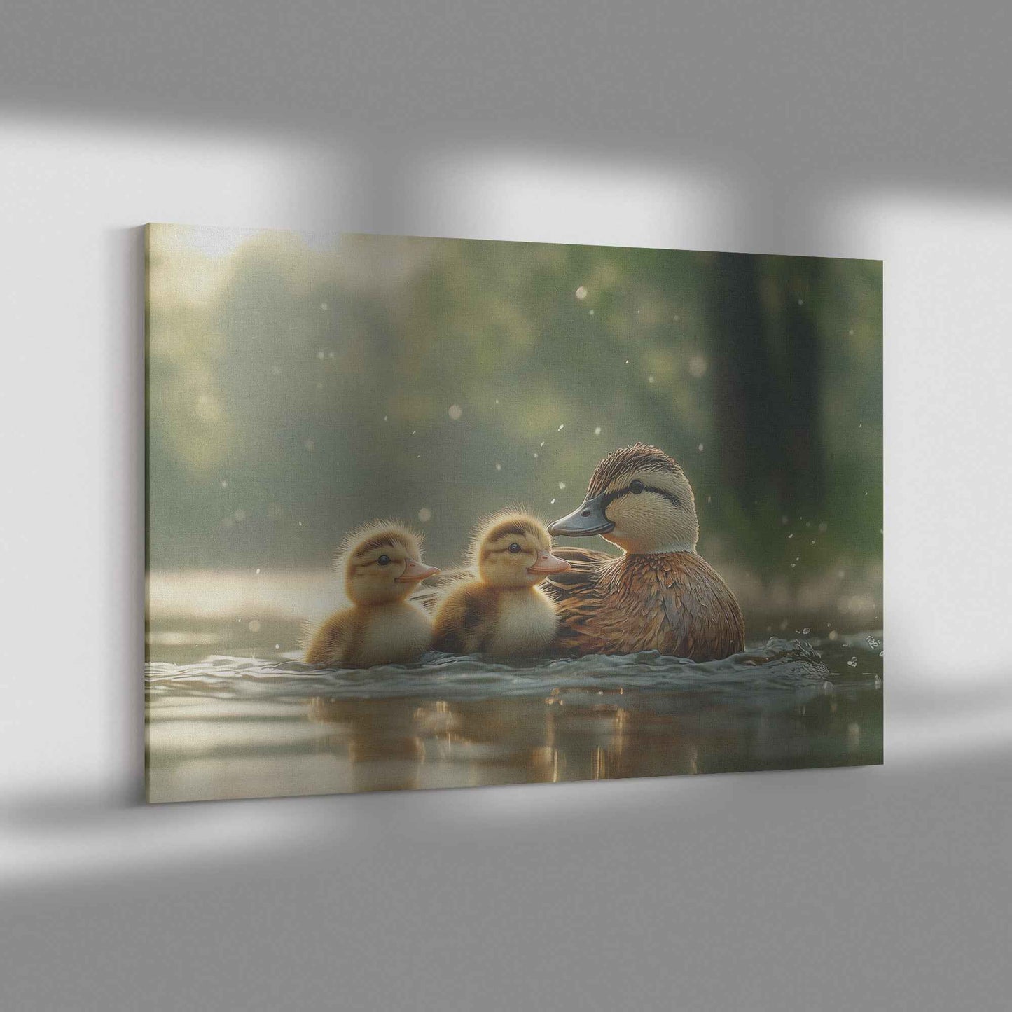 Heartwarming Ducklings Swimming with Their Mother   Christian Canvas Wall Art Decor