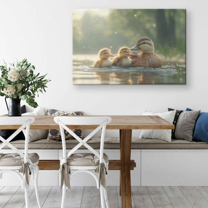 Heartwarming Ducklings Swimming with Their Mother   Christian Canvas Wall Art Decor