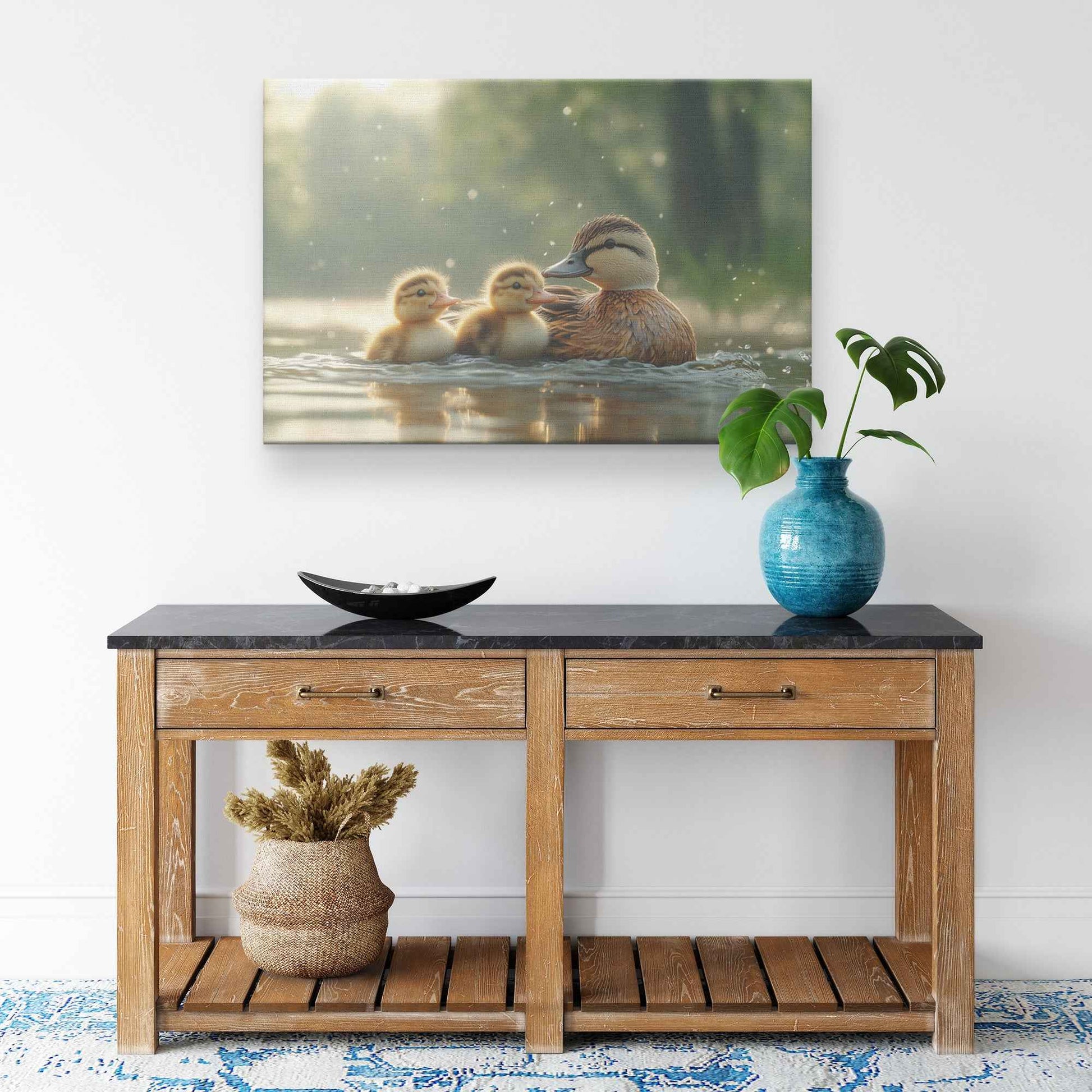 Heartwarming Ducklings Swimming with Their Mother   Christian Canvas Wall Art Decor