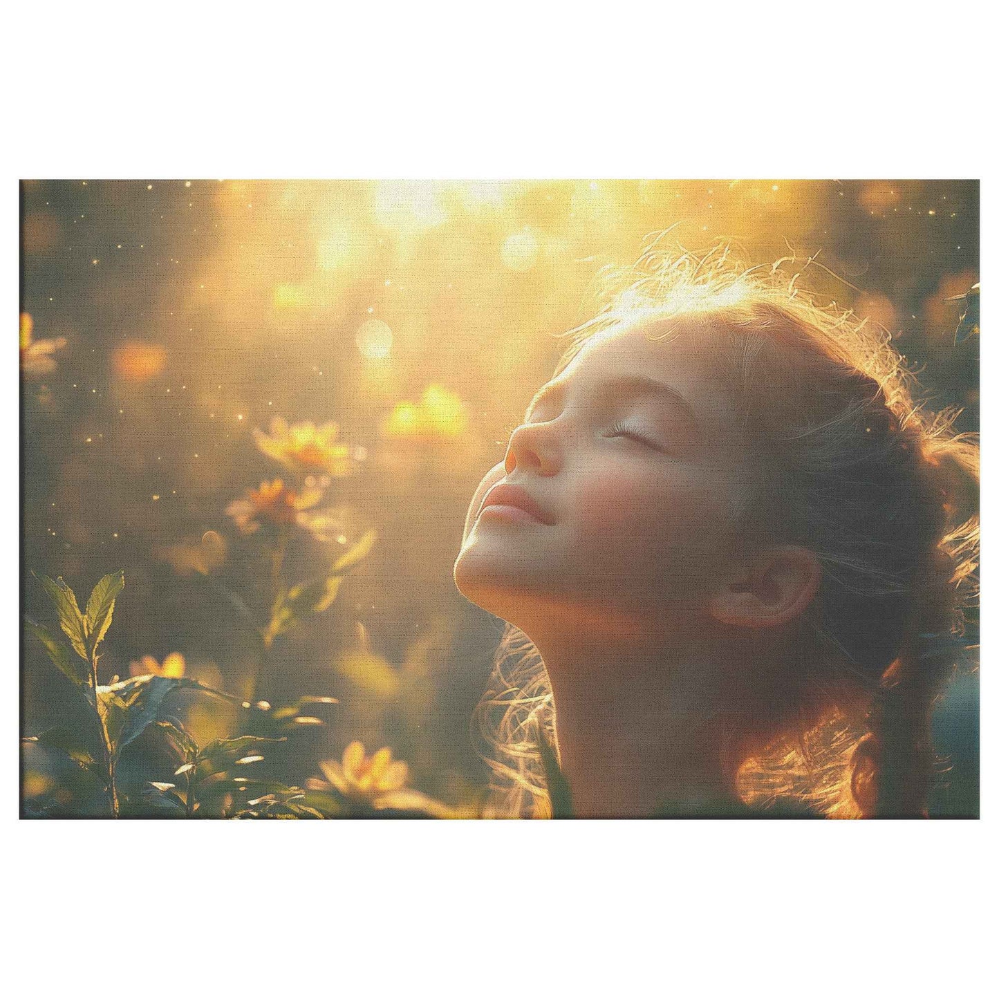 Heavenly Glow Young Girl in Prayer Surrounded Blossoms   Inspiring Christian Canvas Wall Art Decor