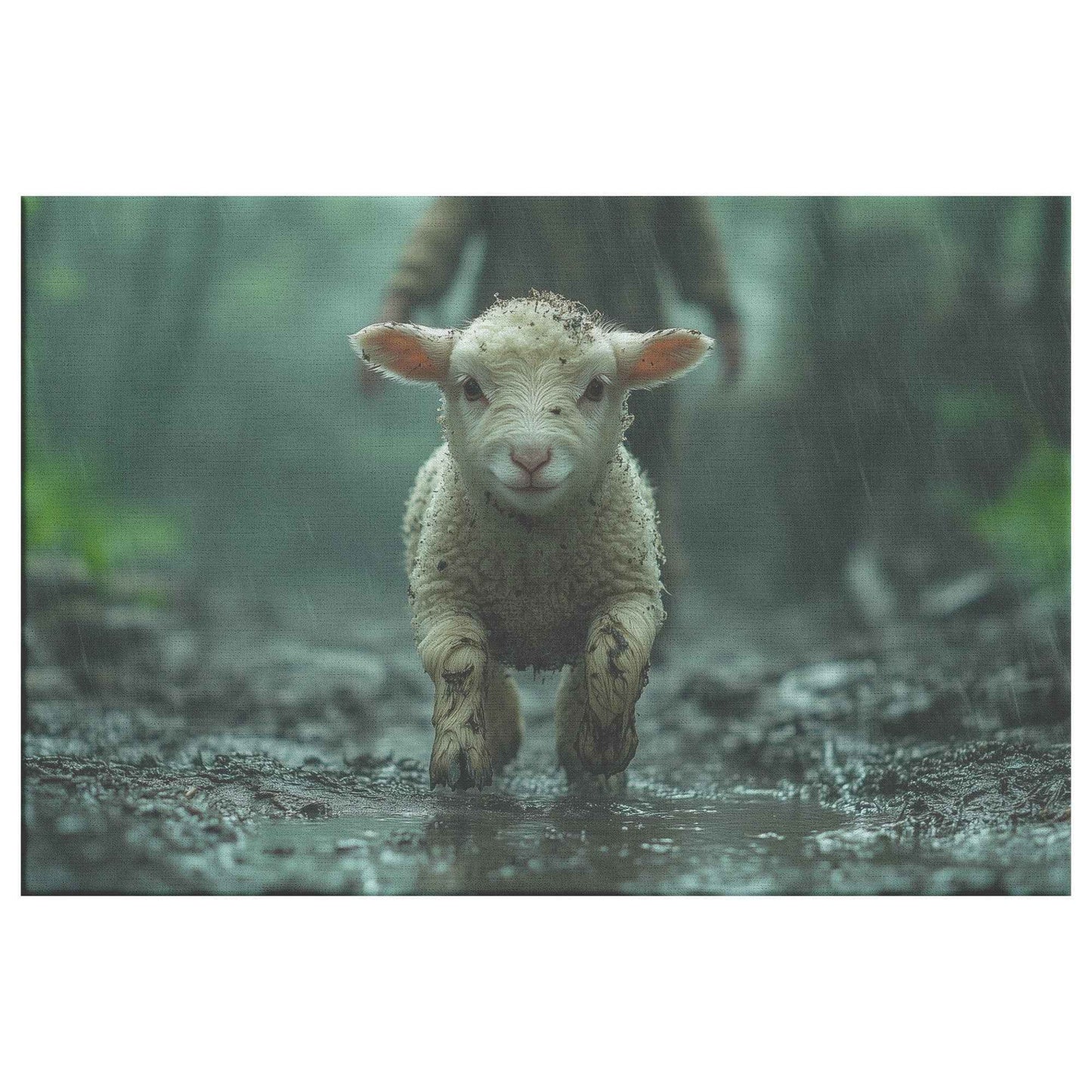 Hope in the Storm Lamb Seeking Shelter Under Christs Embrace Christian Canvas Wall Art Decor