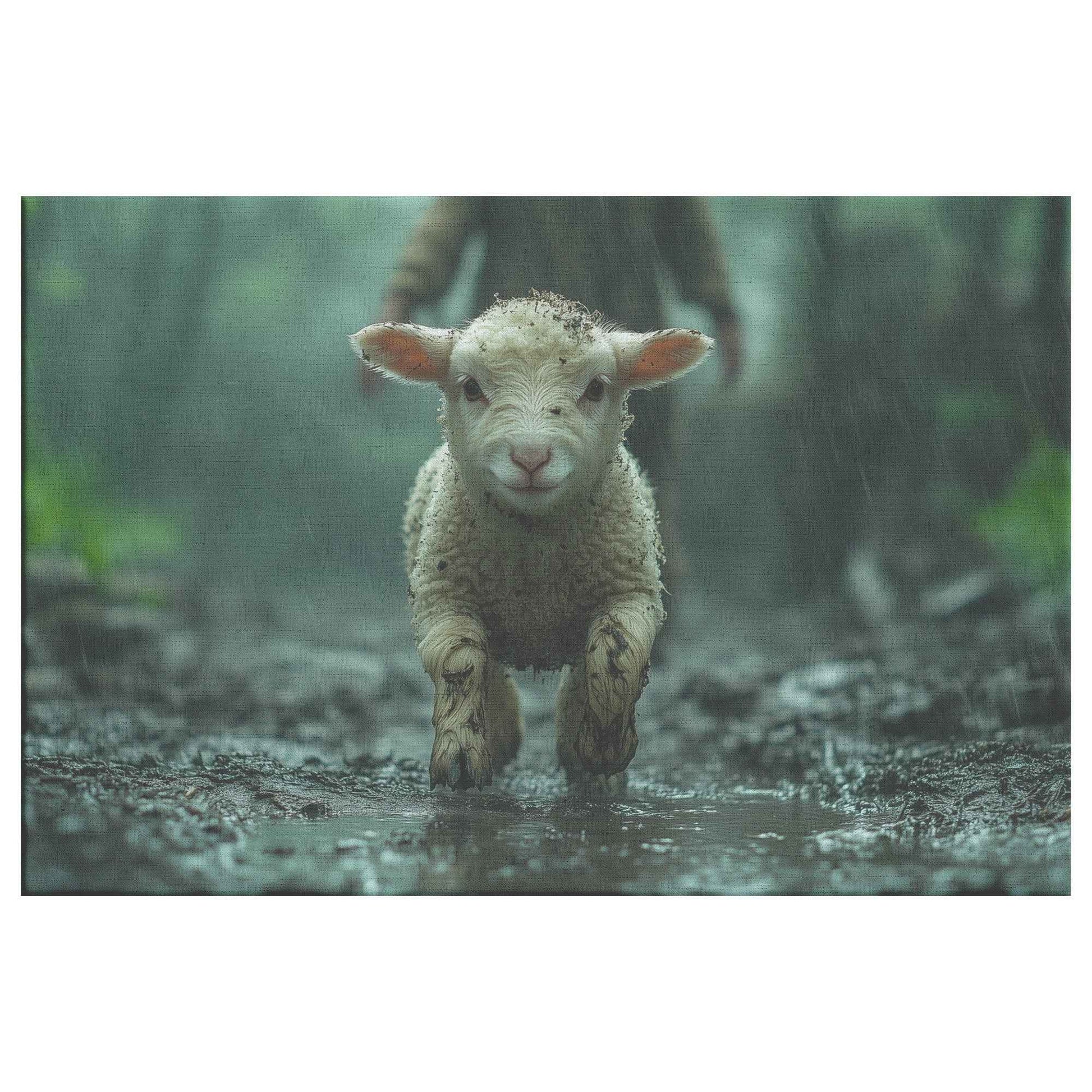 Hope in the Storm Lamb Seeking Shelter Under Christs Embrace Christian Canvas Wall Art Decor