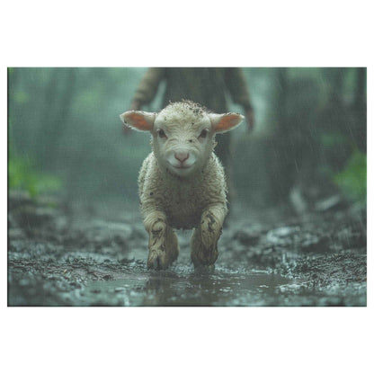 Hope in the Storm Lamb Seeking Shelter Under Christs Embrace Christian Canvas Wall Art Decor