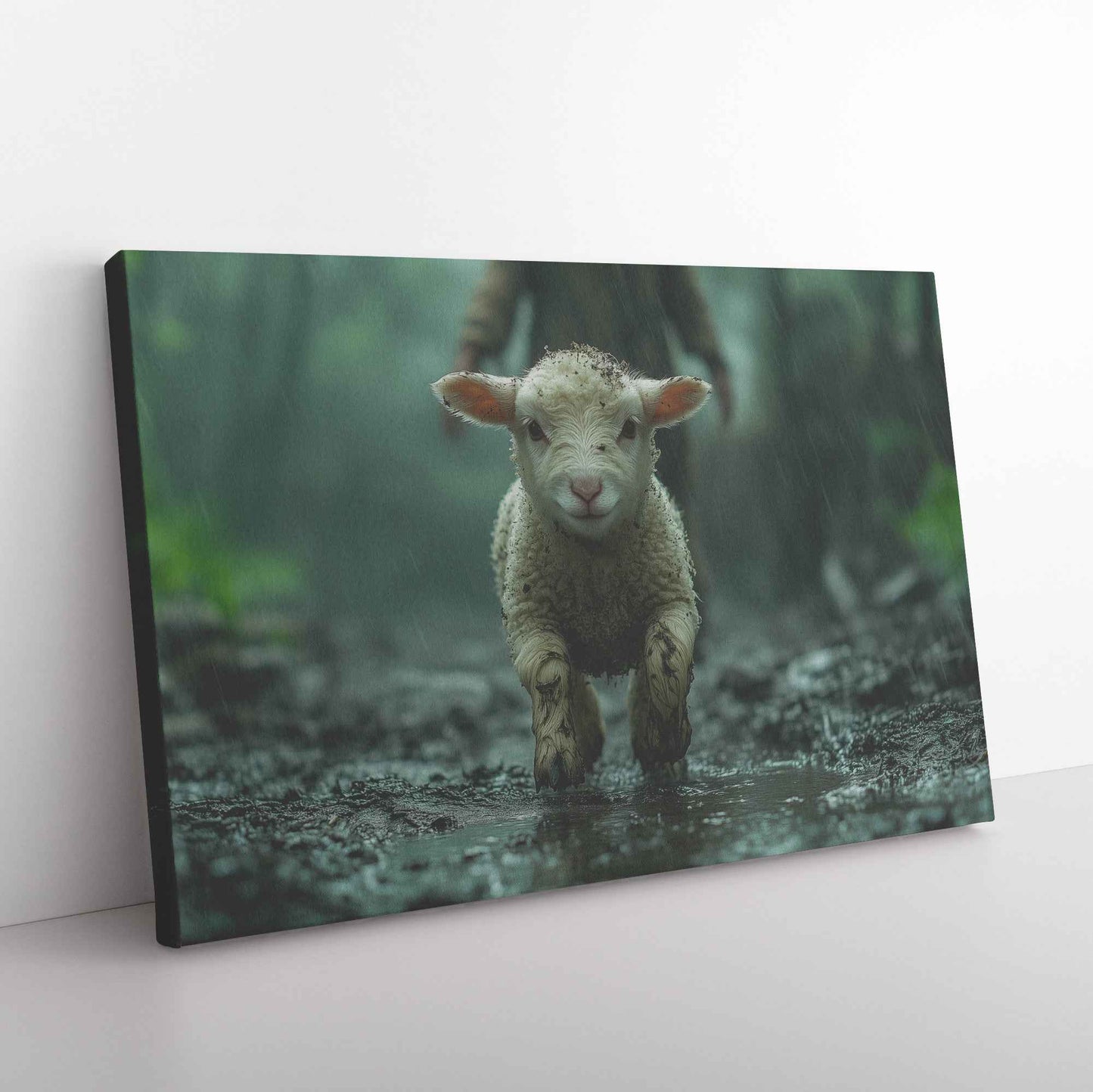 Hope in the Storm Lamb Seeking Shelter Under Christs Embrace Christian Canvas Wall Art Decor