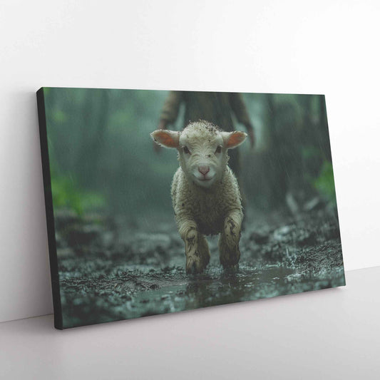 Hope in the Storm Lamb Seeking Shelter Under Christs Embrace Christian Canvas Wall Art Decor