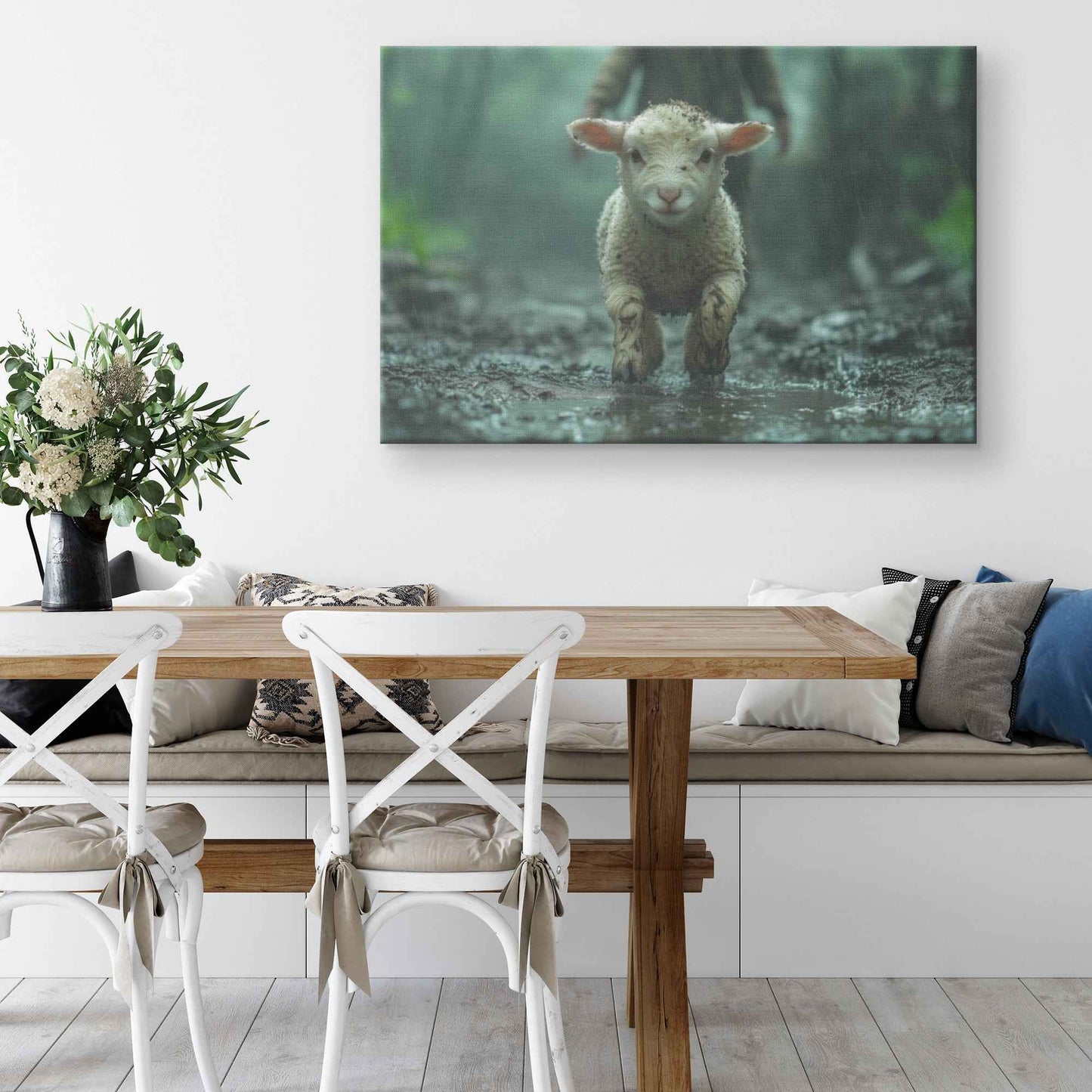 Hope in the Storm Lamb Seeking Shelter Under Christs Embrace Christian Canvas Wall Art Decor