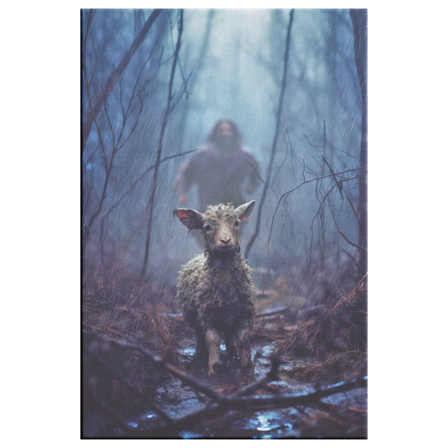 Jesus Christ Running in The Rain Towards a Lost Lamb Bible Believing True Christian Canvas Art Decor