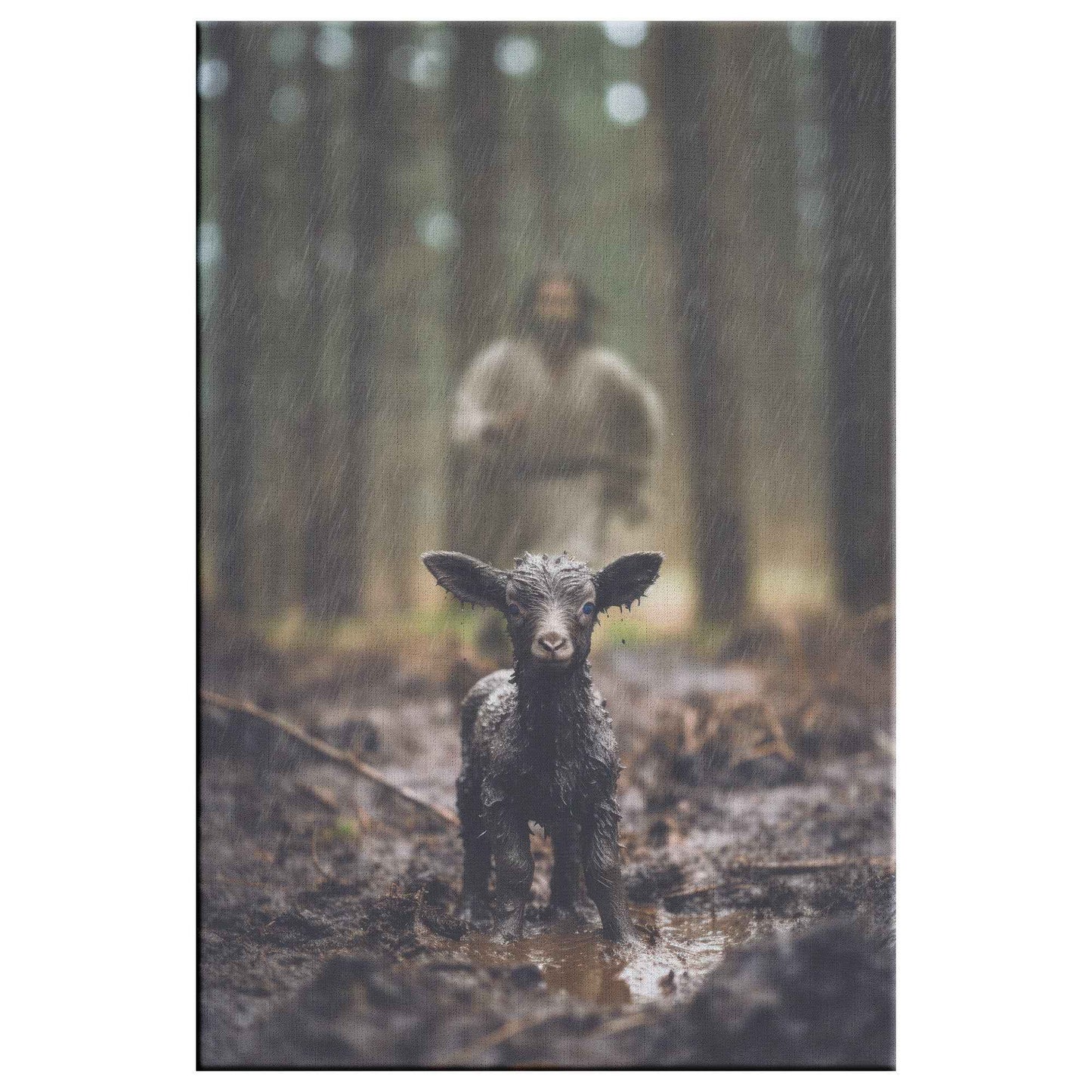 Jesus Christ Running Towards Lost Lamb In The Rain Forest Christian Canvas Art Decor
