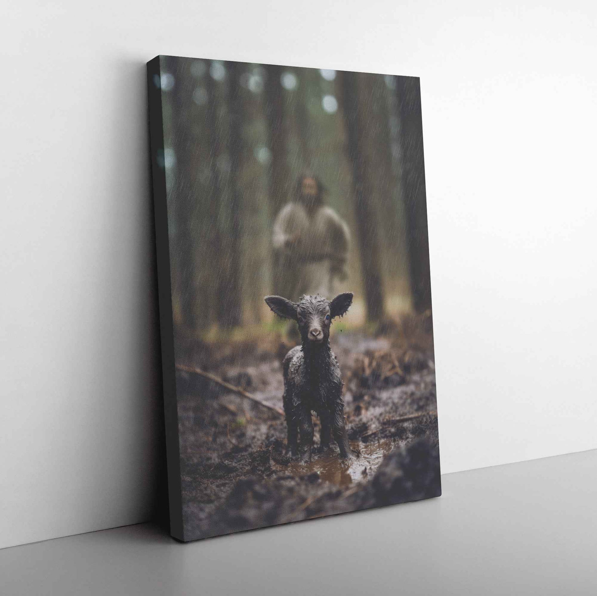 Jesus Christ Running Towards Lost Lamb In The Rain Forest Christian Canvas Art Decor