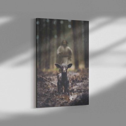 Jesus Christ Running Towards Lost Lamb In The Rain Forest Christian Canvas Art Decor