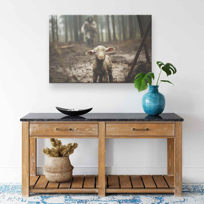 Jesus Running Towards A Lamb To Save Him In A Forest Canvas Art