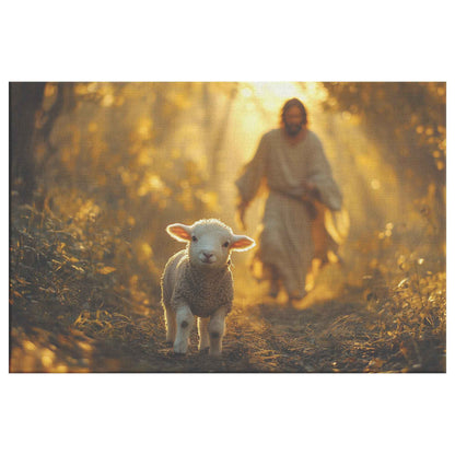 Jesus with Lamb Serene Forest Décor Inspirational High Resolution Photography for Faithful Home   Christian Canvas Wall Art Decor
