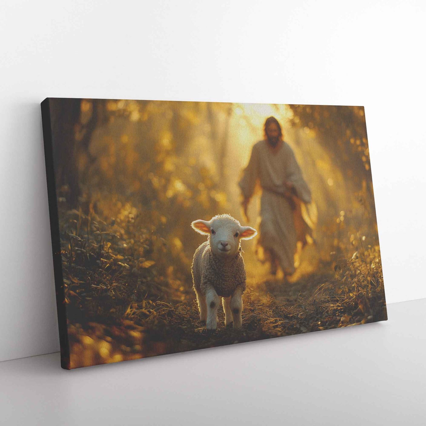 Jesus with Lamb Serene Forest Décor Inspirational High Resolution Photography for Faithful Home   Christian Canvas Wall Art Decor