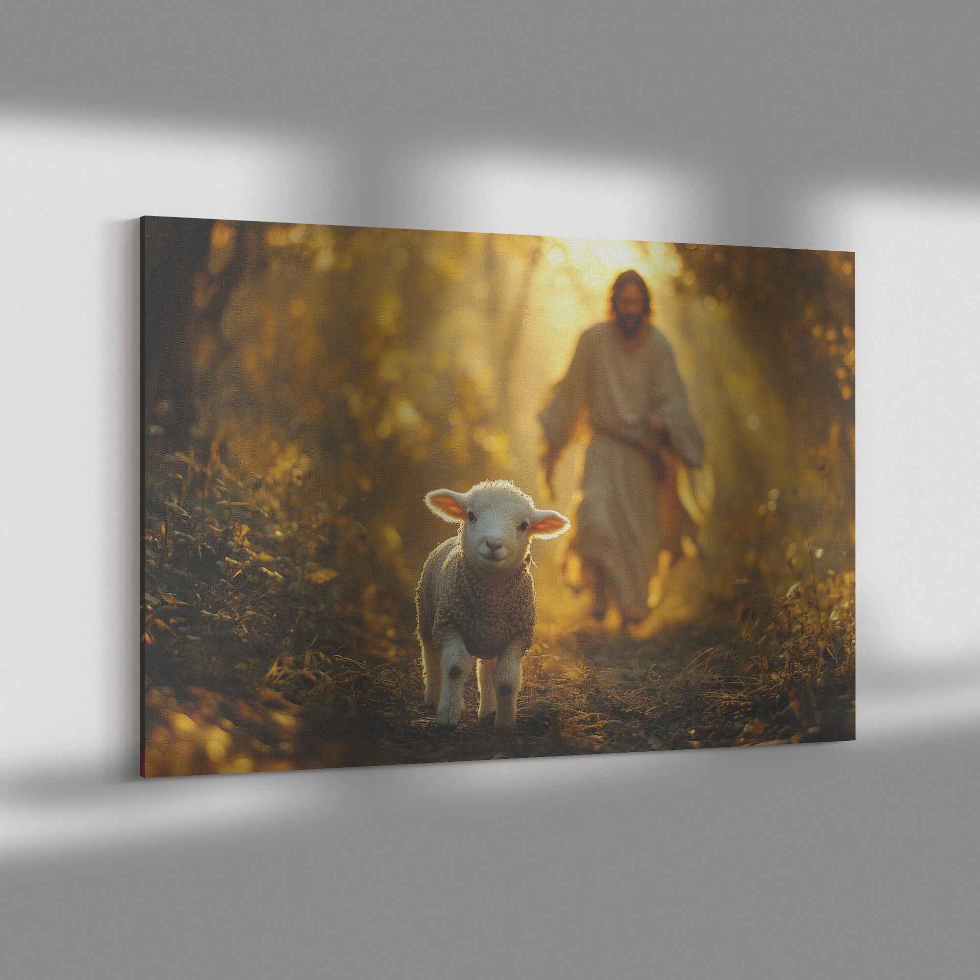 Jesus with Lamb Serene Forest Décor Inspirational High Resolution Photography for Faithful Home   Christian Canvas Wall Art Decor