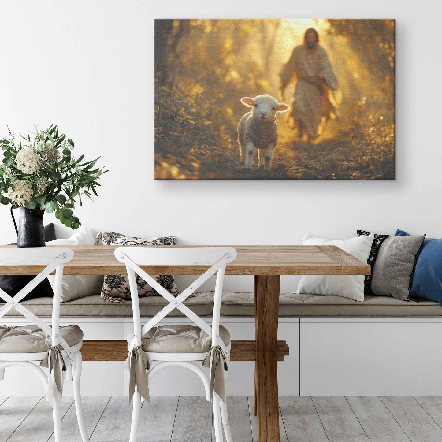 Jesus with Lamb Serene Forest Décor Inspirational High Resolution Photography for Faithful Home   Christian Canvas Wall Art Decor